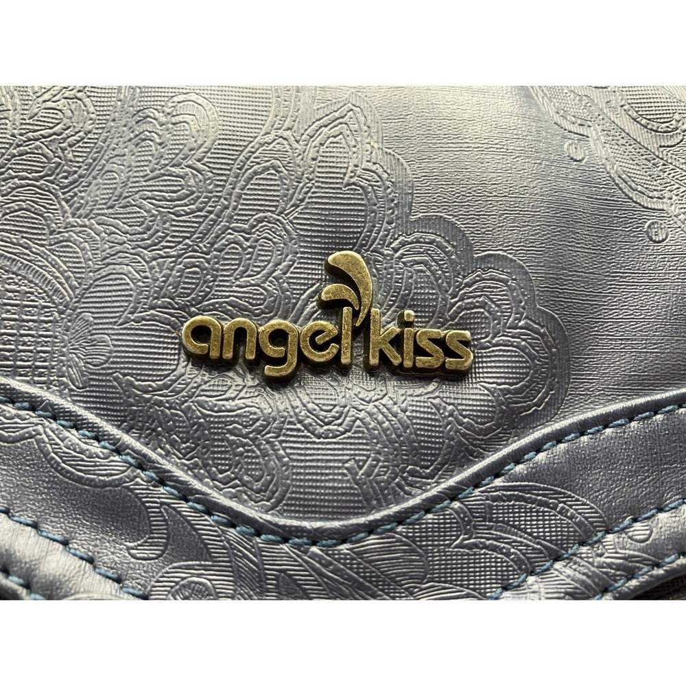 Angel Kiss Crossbody Bag Medium Blue Embossed Paisley Multi-Pocket Hobo Purse - Picture 5 of 10